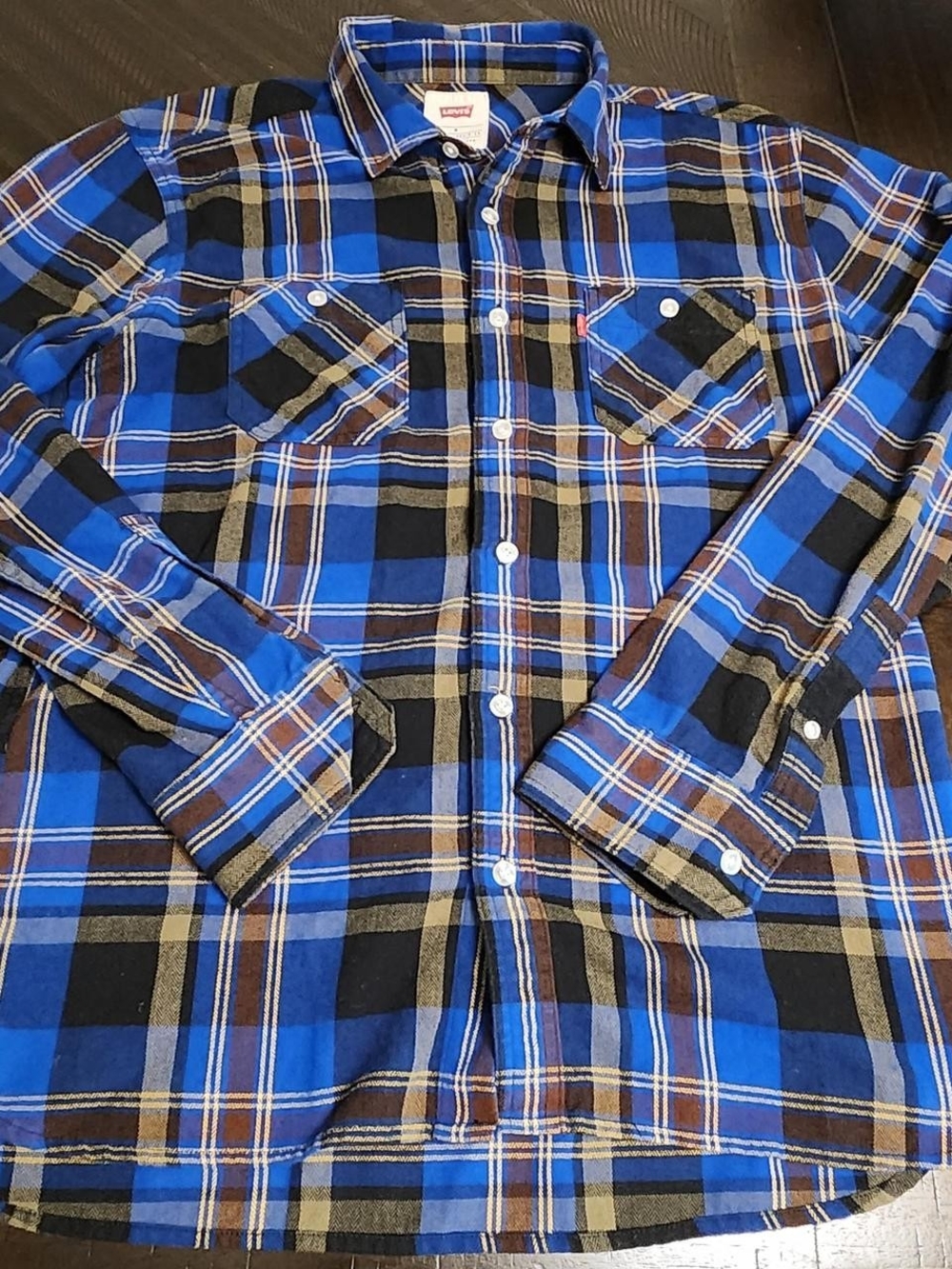 Levi's Blue and Black Plaid Long-Sleeve Button-Down Shirt Size M